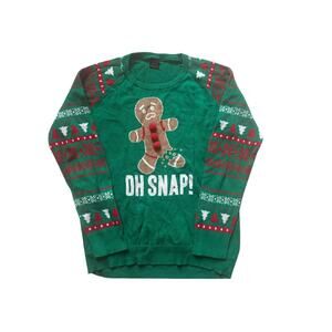Kids Ugly Christmas Sweater size 14/16 XL Unisex Green Red Gingerbread Oh Snap